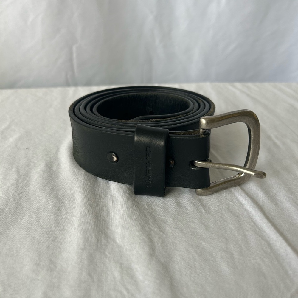 Carhartt Black Leather Belt with Silver-Tone Buckle